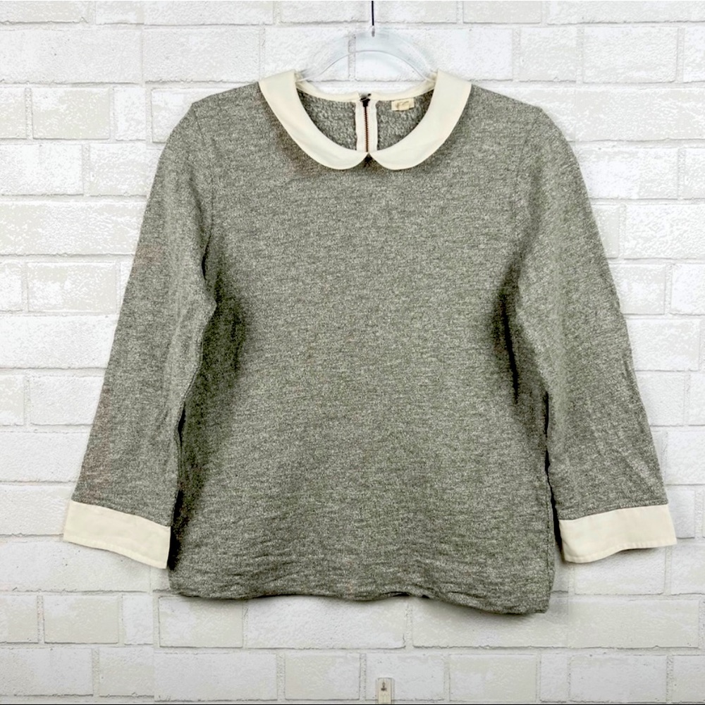 J.Crew Factory Peter Pan Collar Heathered Gray Long Sleeve Sweater Tee Size Med